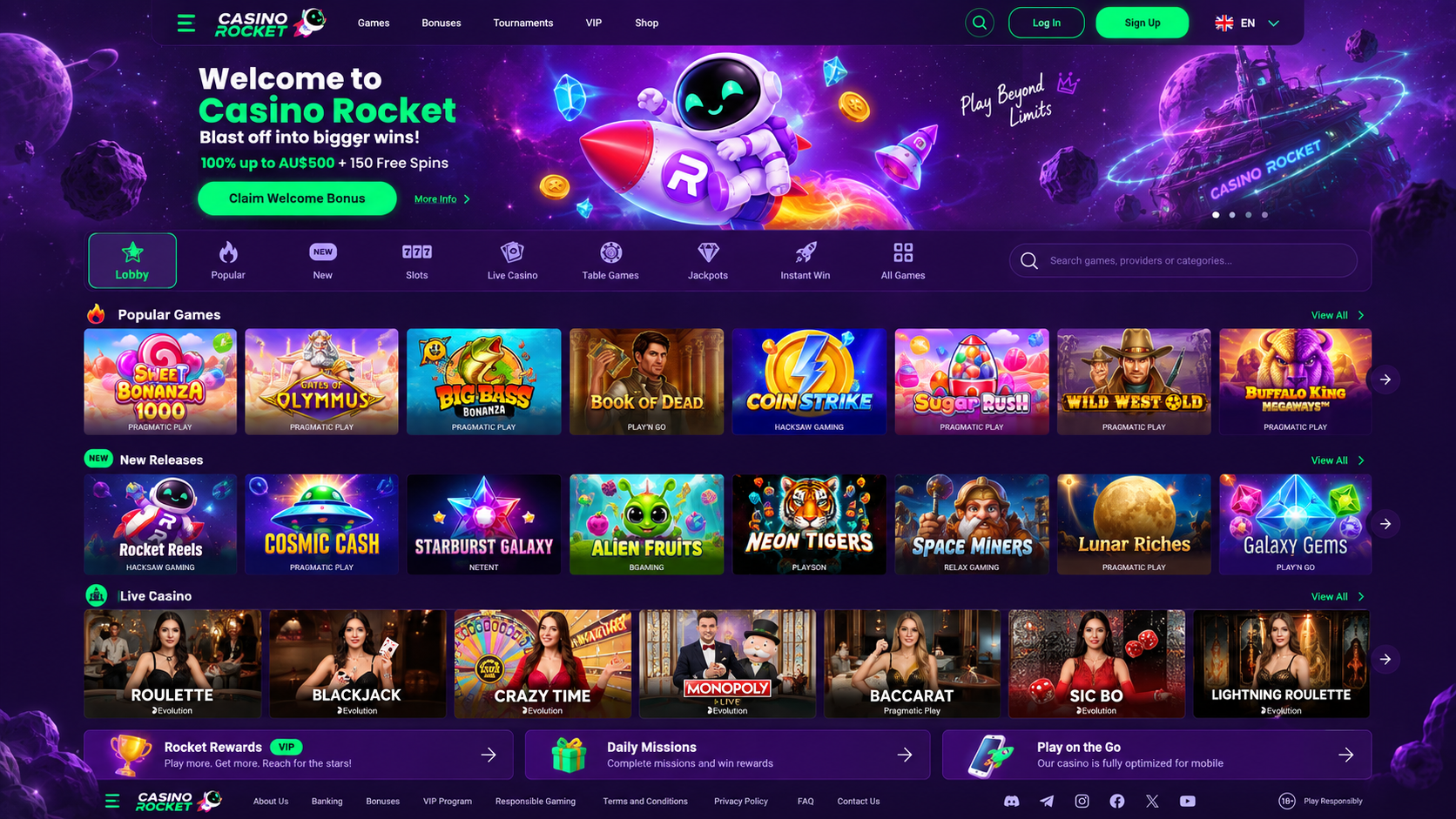 Rocket Casino game lobby